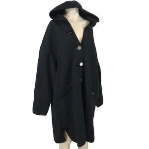 GEIGER ~ WOMENS 40 ~ BLACK WOOL HOODED DUSTER CARDIGAN JACKET